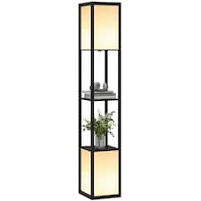 HOMCOM Shelf Floor Lamp with Dual Light, for Living Room, Bedroom, Black