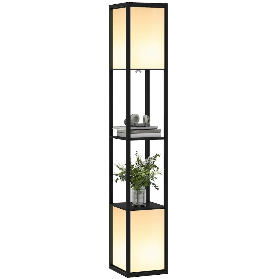 image 1 of HOMCOM Shelf Floor Lamp with Dual Light, for Living Room, Bedroom, Black