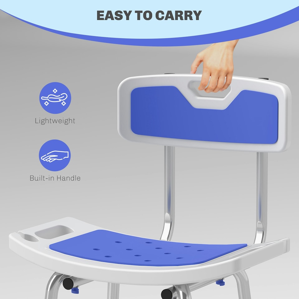 image 1 of HOMCOM Shower Stool for Elderly Disabled Adjustable Shower Stool Blue