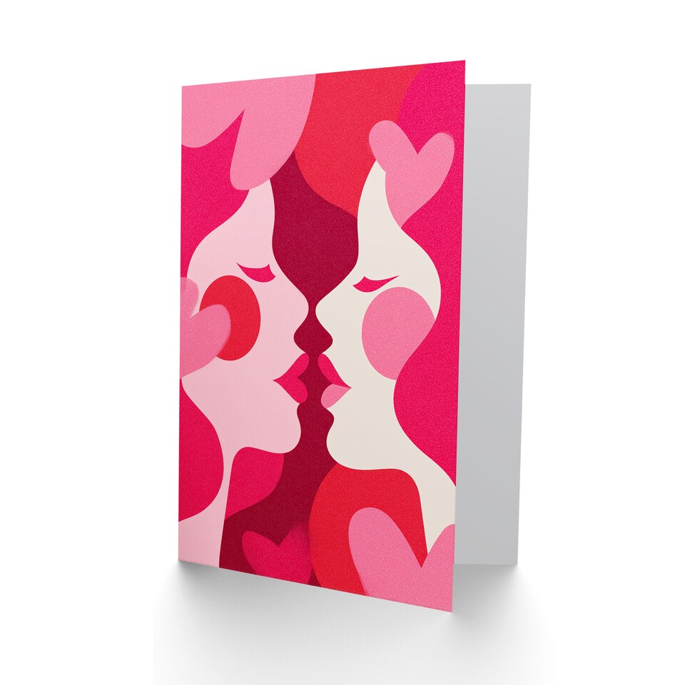 image 1 of Kissing Women Bold Pink Love Modern Abstract Valentine's Day Card