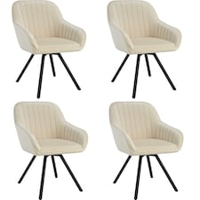 Lounge Armchair Living Room Accent Chair 360 Swivel Slim Steel Legs Velvet Fabric | Cream | cream | 4