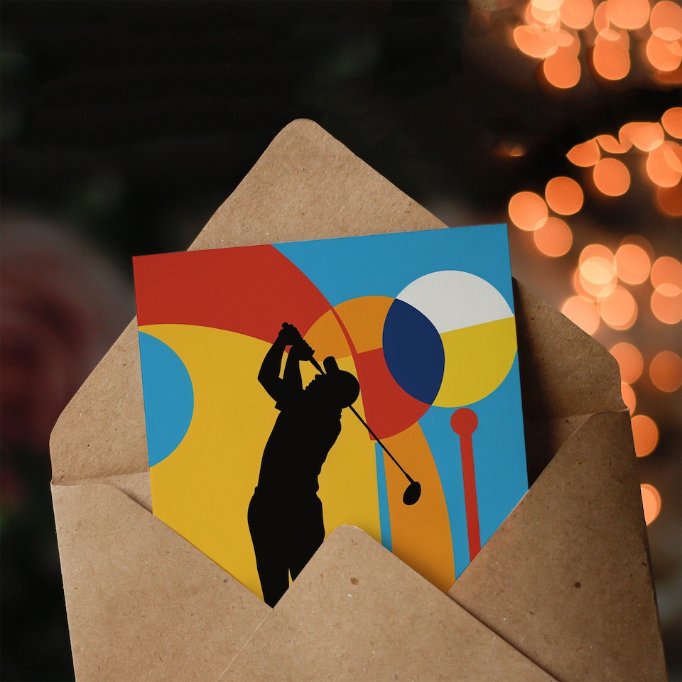 image 1 of Golf Sport Golfer Colourful Abstract Pop Art Birthday Card