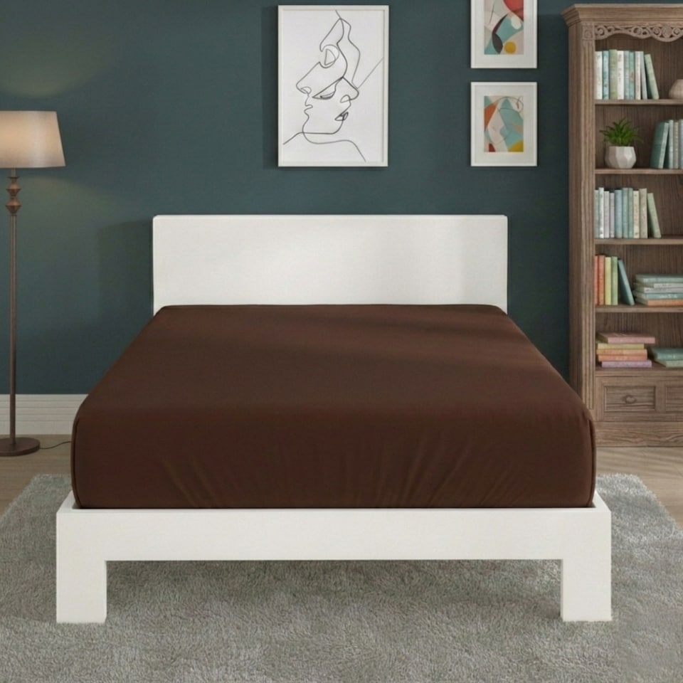 image 1 of Polycotton Fitted Sheet Extra Deep 40cm Skirt Easy Care | Brown | Chocolate | Super King