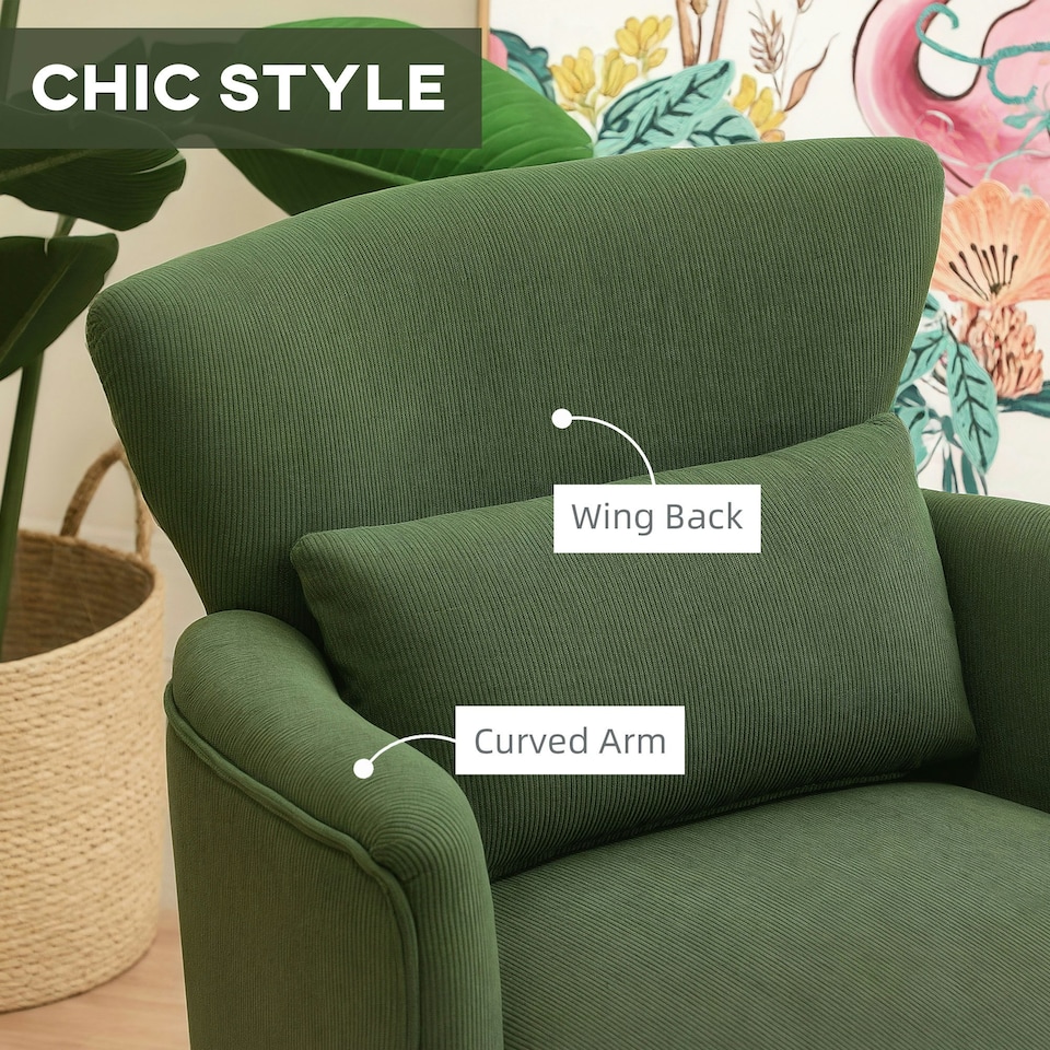 image 1 of HOMCOM Armchair with Padded Seat and Backrest for Living Room, Green Green