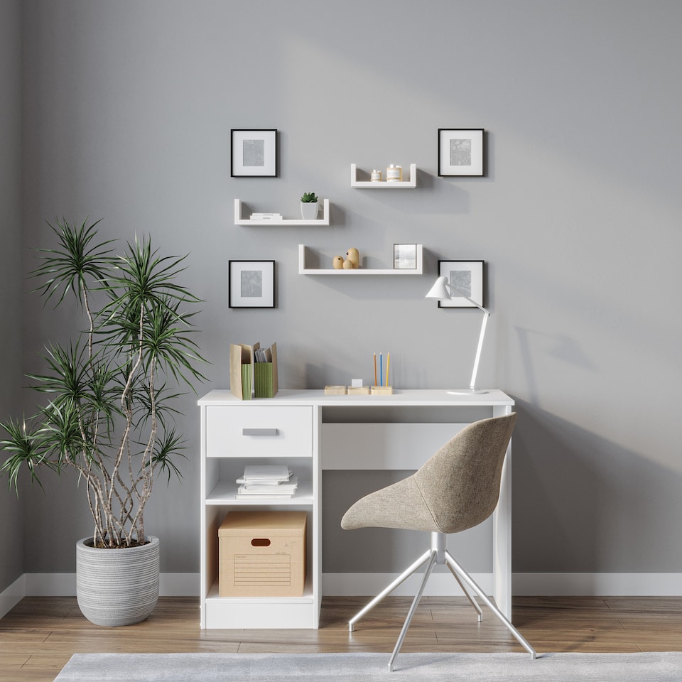 image 1 of Set of 3 U-Shaped Floating Wall-Mounted Shelves | White | 1