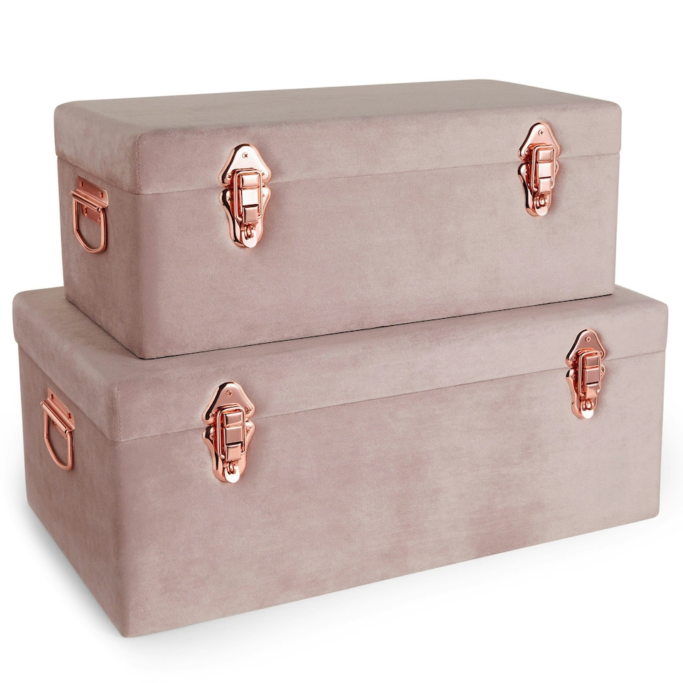image 1 of BTFY Set of 2 Pink Velvet Storage Trunks, Rose Gold Hardware