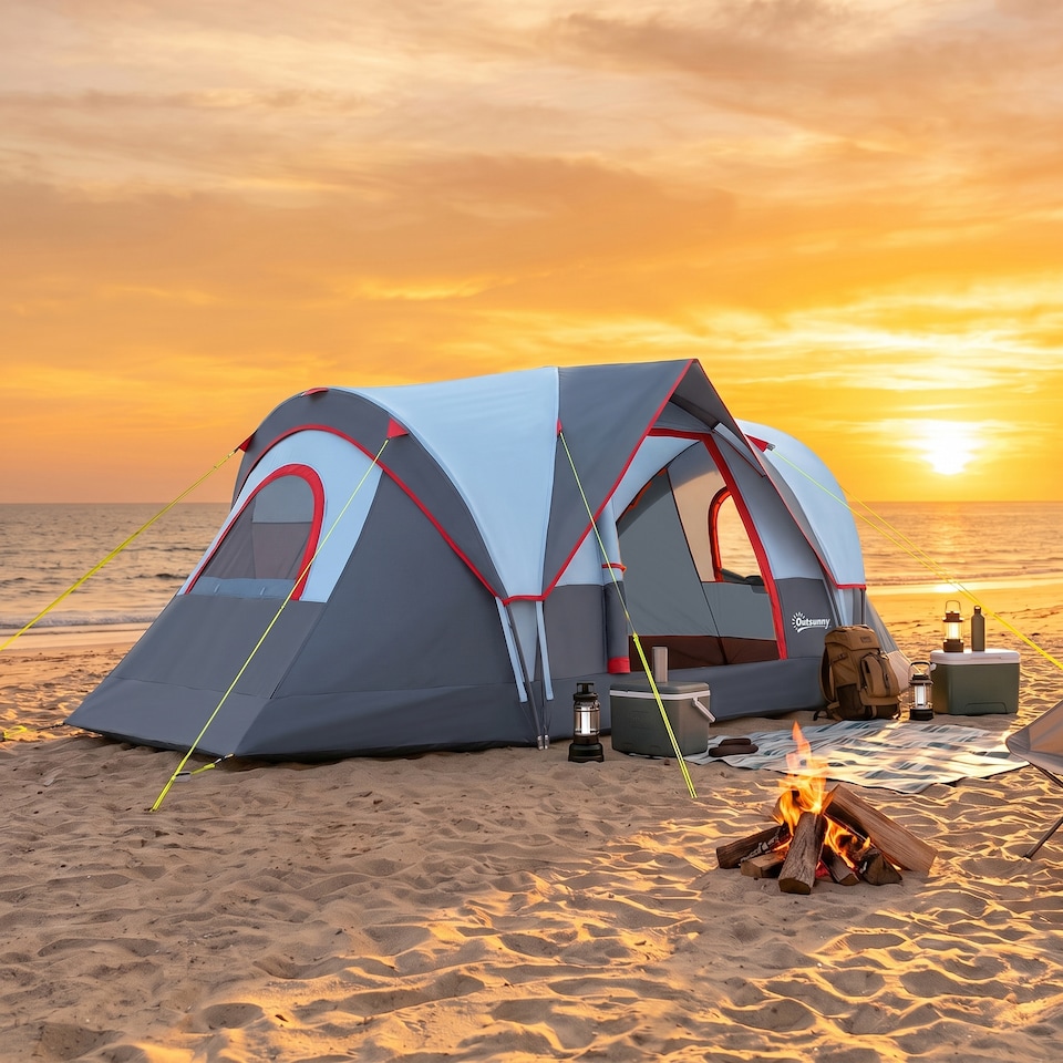 image 1 of Outsunny 5 Man Camping Tent, 3000mm Hiking Shelter, Grey