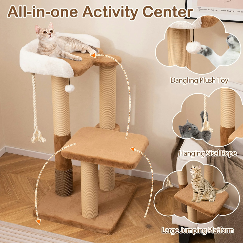 image 1 of COSTWAY Cat Tree 112cm Modern Kitty Tower w/Padded Perch