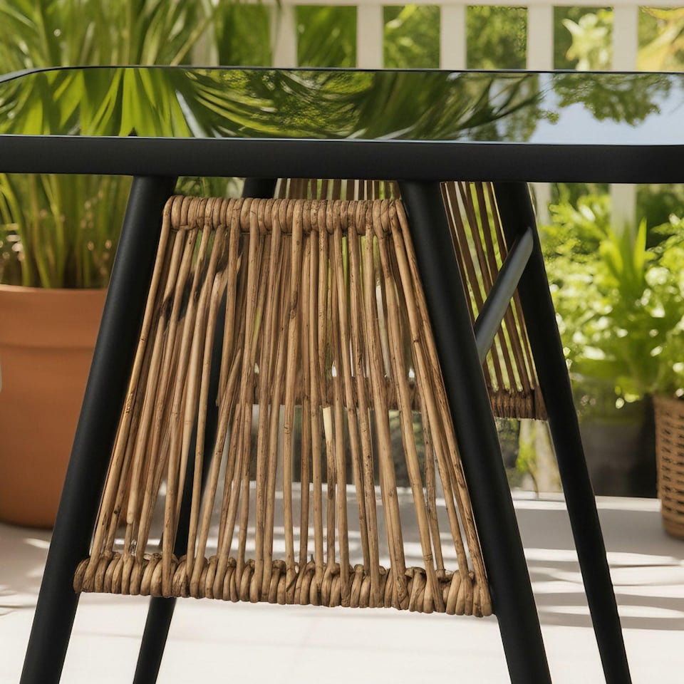 image 1 of Valena Patio Garden Bistro Set 3 Piece Rattan Outdoor Furniture Table & Chairs