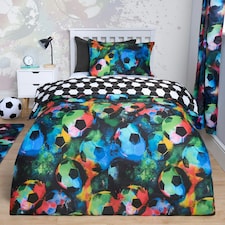 OHS Kids Graphic Football Reversible Duvet Cover and Pillowcase Bedding Set Multi | Neon Multi | Single
