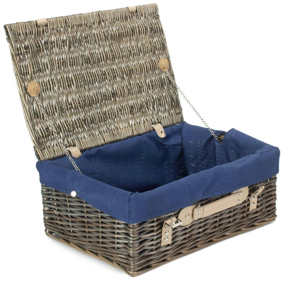image 1 of 46cm Antique Wash Wicker Picnic Basket with Lining White | White | One Size