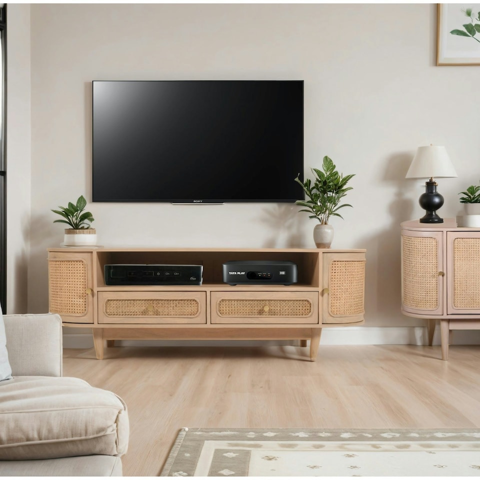 image 1 of Carlester Cane And Wood 2 Drawers TV Cabinet Brown