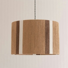 ValueLights Erica Natural Rattan Stripe Drum Ceiling Pendant Lamp Shade with LED Bulb Brown