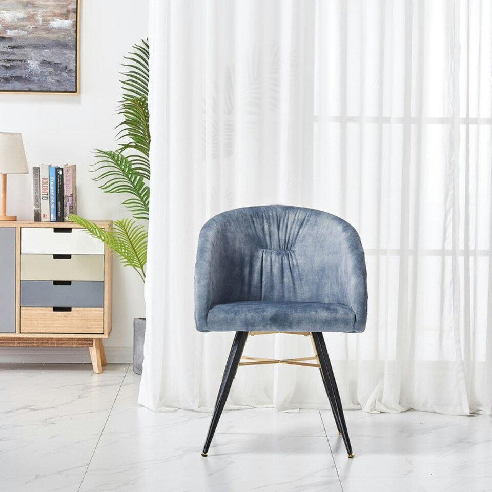 image 1 of Set of 4 Vittorio Velvet Dining Chairs with Black Metal Legs, Quilted Design Modern Accent Chair | Grey