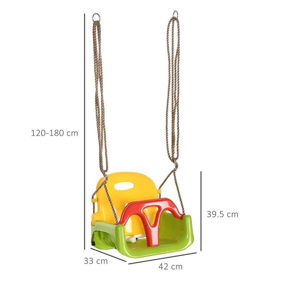 image 1 of Outsunny 3 in 1 Kids Swing Seat, Adjustable Toddler Swing Chair, Green