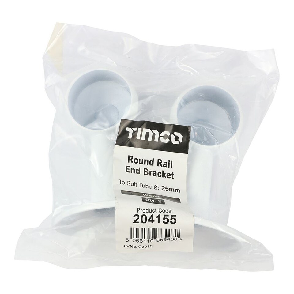image 1 of Timco - End Bracket - For Round Tube - White (Size 25mm - 2 Pieces)