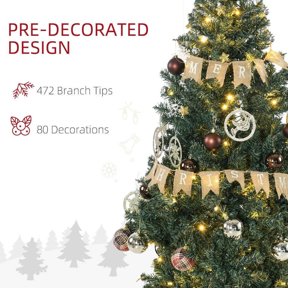 image 1 of HOMCOM 5ft Artificial Christmas Tree with LED Lights, Decoration, Auto Open