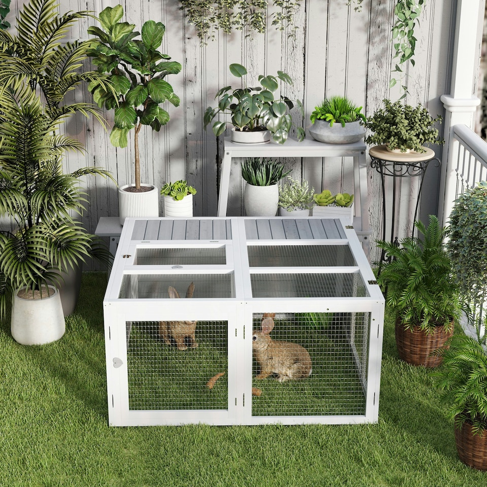 image 1 of PawHut Rabbit Hutch, Bunny Cage Outdoor with Openable Roof, Grey