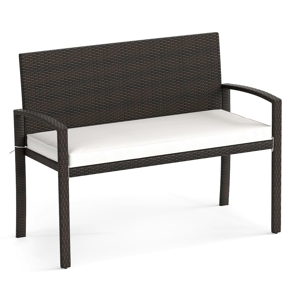 image 1 of COSTWAY Patio Rattan Loveseat Garden Wicker 2-Seat Bench White