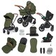 image 1 of Stomp Luxe 12pc Travel System with Cirrus i-Size Car Seat & ISOFIX Base, Carrycot, Reversible Seat, Rain Cover & More (Black/Woodland/Tan)