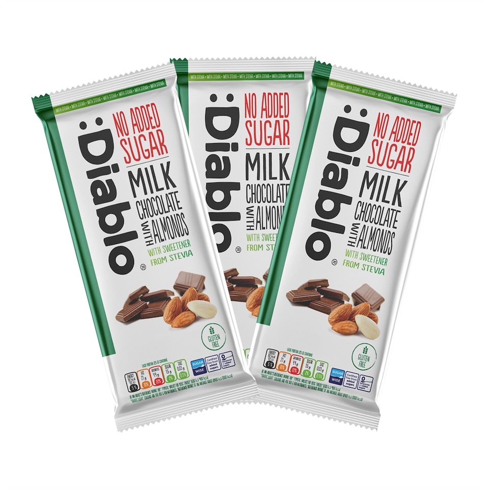 image 1 of Diablo No Added Sugar Milk Chocolate with Almonds 75g 3 Pack