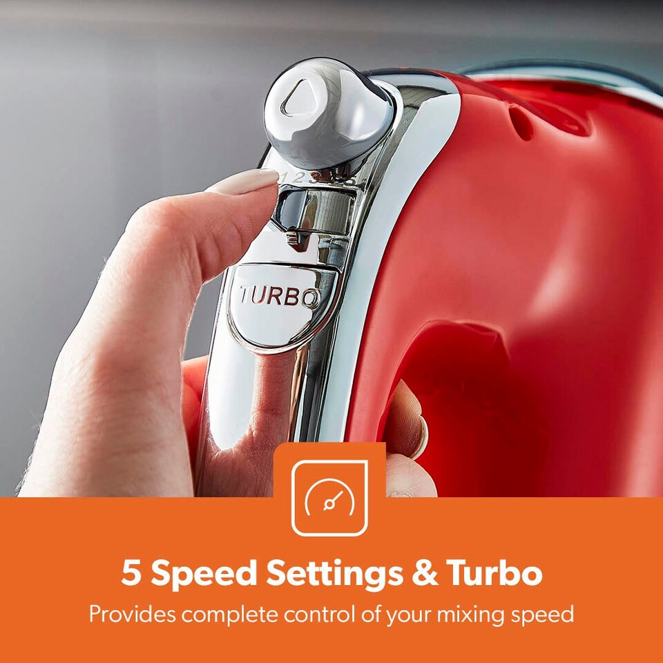 image 1 of GEEPAS Electric Hand Mixer 5 Speeds & Turbo Electric Whisk, Retrovive Red