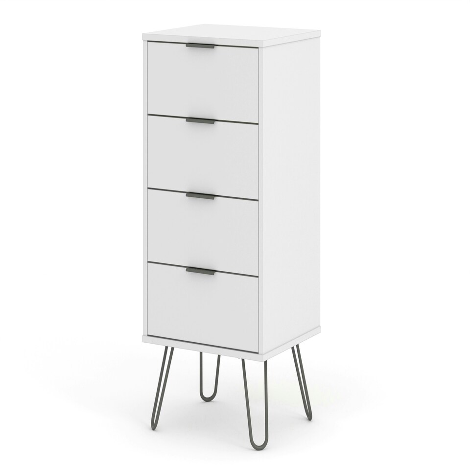 image 1 of Core Products Augusta Industrial White 4 Drawer Narrow Chest of Drawers H90.3cm x W45.0cm x D39.5cm White