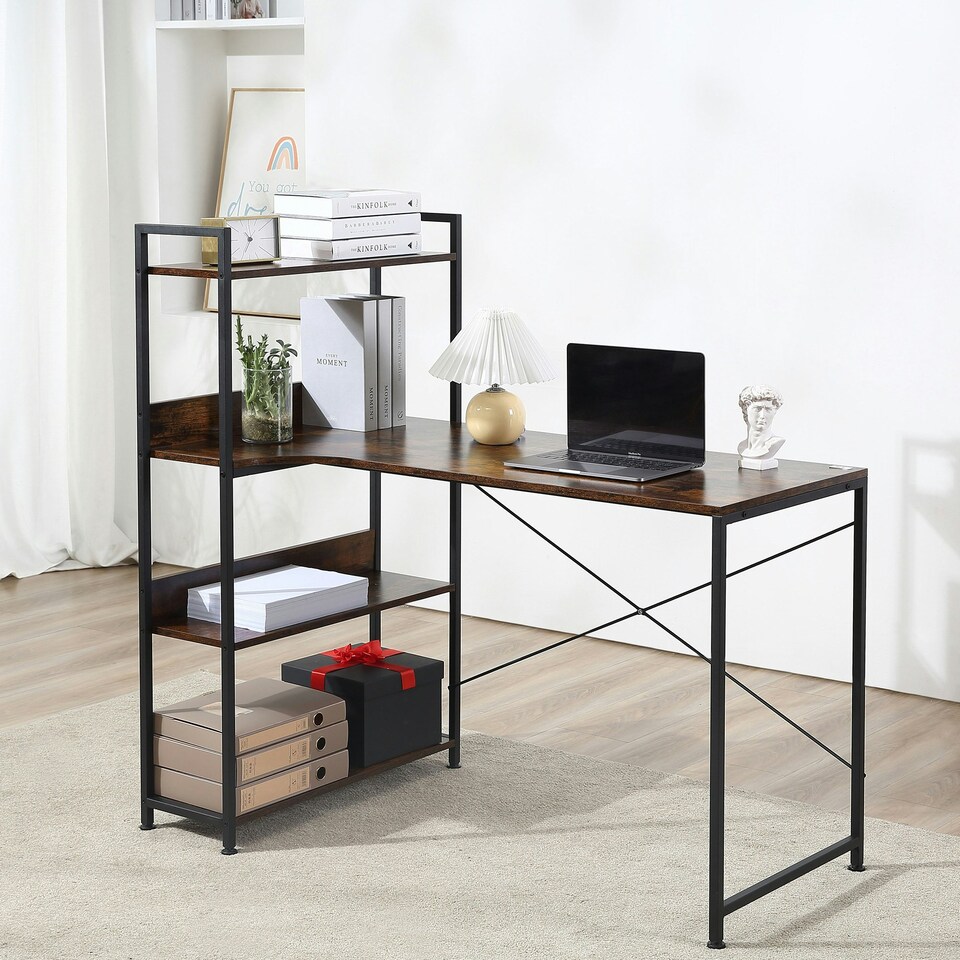 image 1 of HOMCOM Industrial Computer Desk with Storage Shelf Metal Frame for Home Office