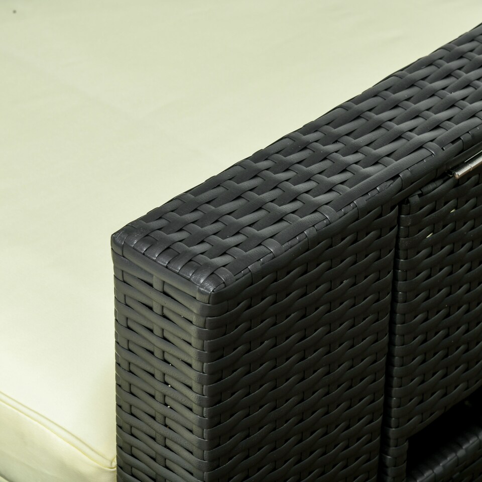 image 1 of Outsunny 5PC PE Rattan Sun Lounger, Outdoor Wicker 5-level Adjustable Recliner Sofa Bed with Storage Side Table and Footstools, for Patio, Garden, Poolside, Black