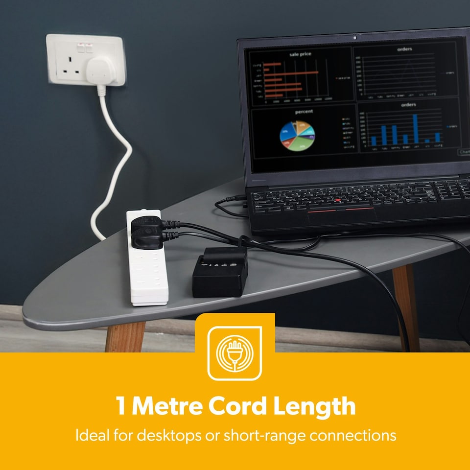 image 1 of GEEPAS 6 Gang Extension Lead, 1M Cable