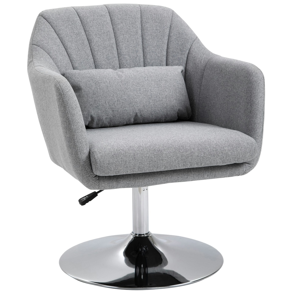 image 1 of HOMCOM Stylish Retro Linen Swivel Tub Chair Steel Frame Cushion Seat Light Grey