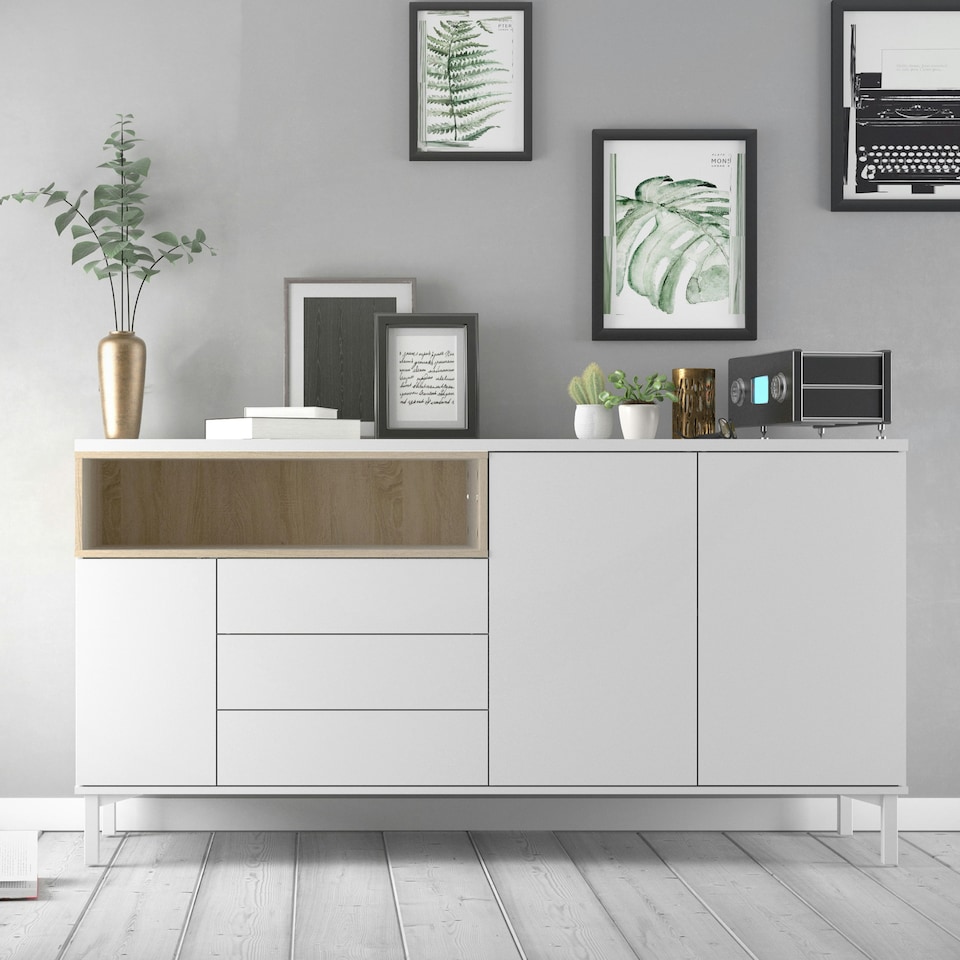 image 1 of Roomers Sideboard 3 Drawers 3 Doors in White and Oak