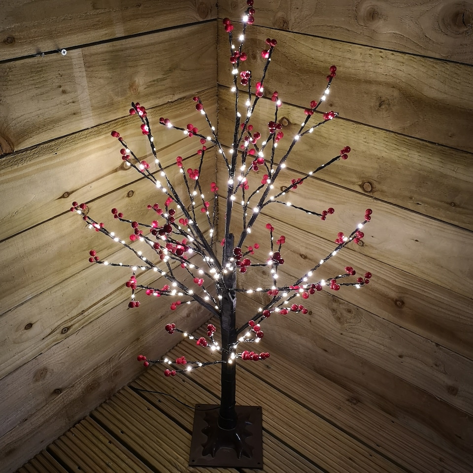 image 1 of 90cm 3ft Christmas Lit Black Twig Tree Red Berry 240 Warm White LED