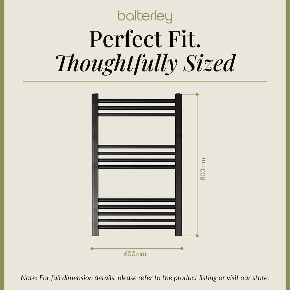 image 1 of Balterley Straight Heated Heated Towel Rail Radiator, 542W | Black | Matt Black