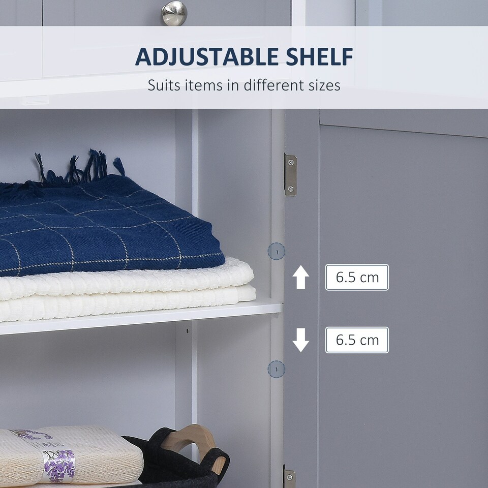 image 1 of kleankin Bathroom Floor Storage Cabinet w/ 2 Drawers Door Cupboard Grey White