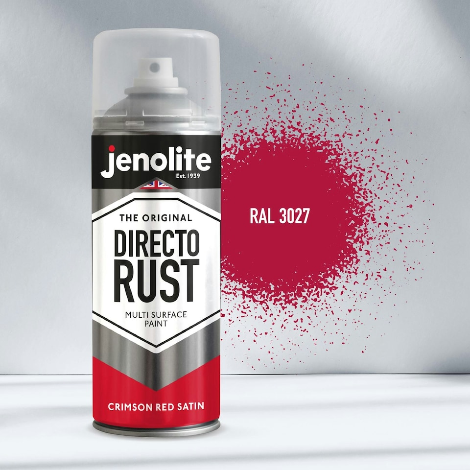 image 1 of Jenolite Directorust All-in-One Multi-Surface Paint - Crimson Red Satin - 400ml Spray Can - 3-Pack