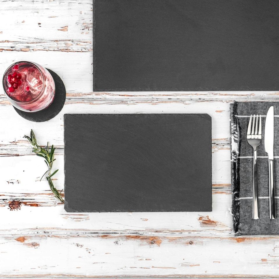 image 1 of Argon Tableware Slate Placemats & Coasters Set - 40cm x 30cm - Grey Grey