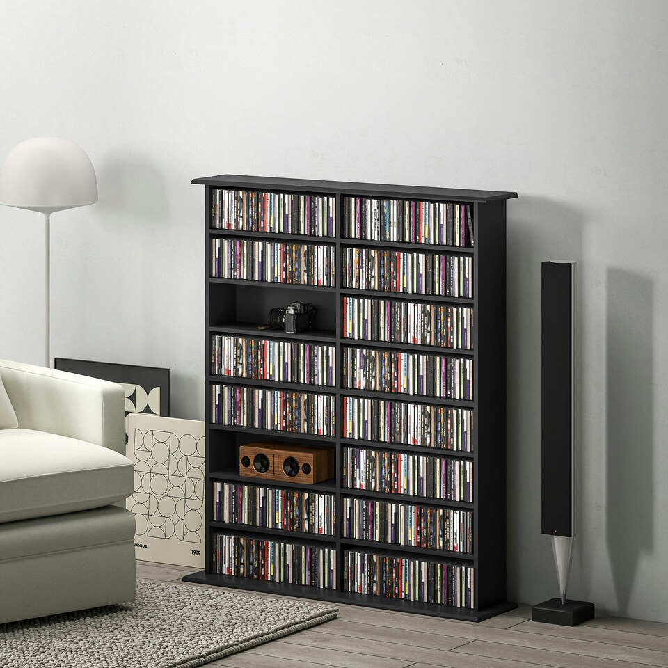 image 1 of HOMCOM CD Storage Unit DVD Tower Blu-ray Storage Shelf for Office, Black Black