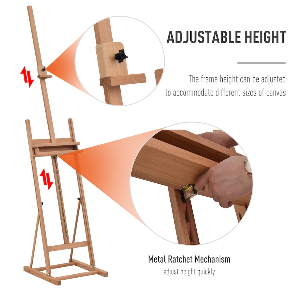 image 1 of Vinsetto Wooden Easel Stand H-Frame Artist Easel with 171-230cm Adjustable Height and 0-80  Working Angles Beech Wood Art Easel for Displaying Painting Wedding Sign Nature Wood Finish