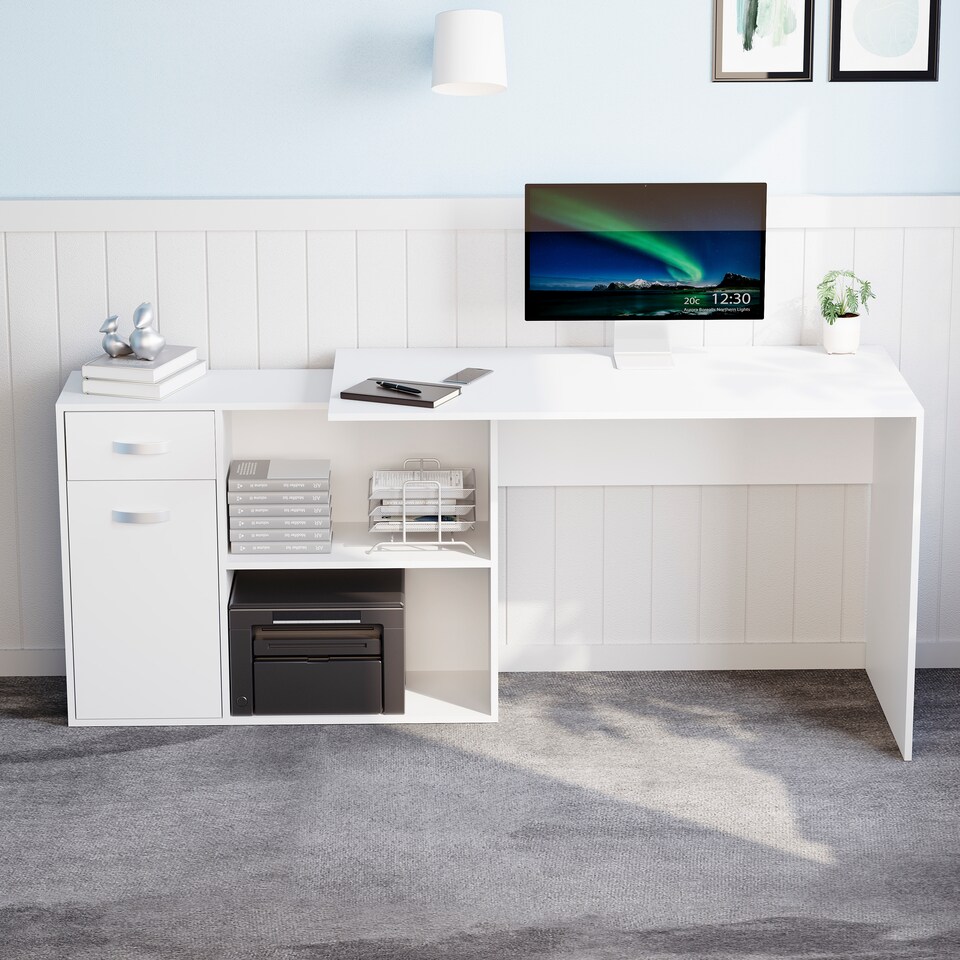 image 1 of Vida Designs Longton Adjustable Computer Desk Home Office Workstation, White