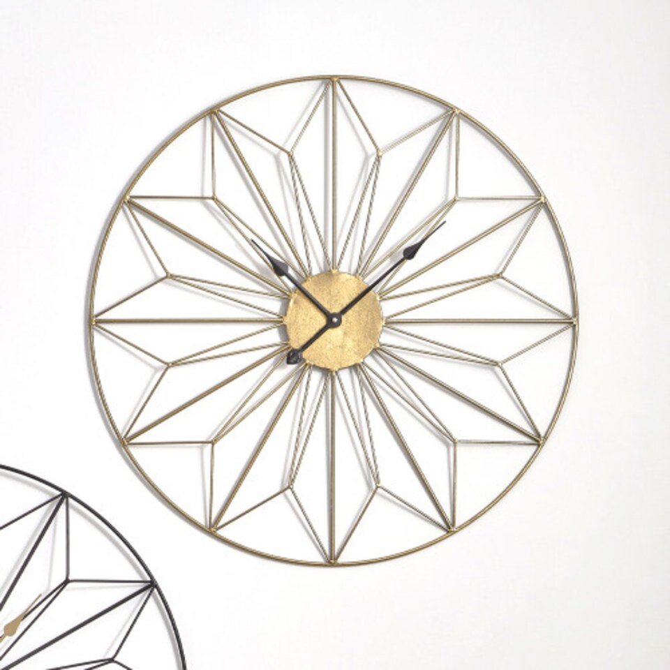 image 1 of Round Geometric Wall Clock in Gold Metal