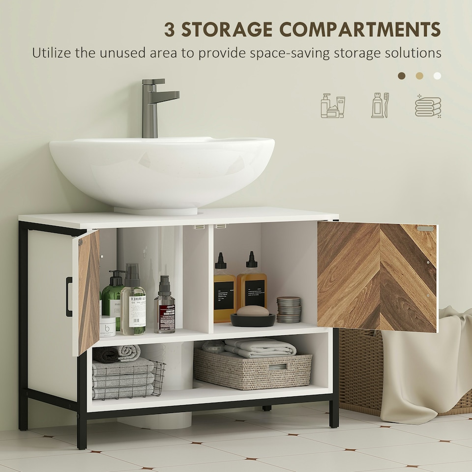 image 1 of HOMCOM Bathroom Under Sink Cabinet for Basin with or without Pedestal Cream White | Cream