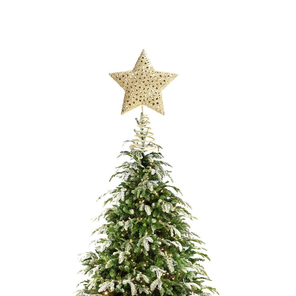image 1 of Living and Home Christmas Tree Star Topper Golden Glitter Ornaments - Star night