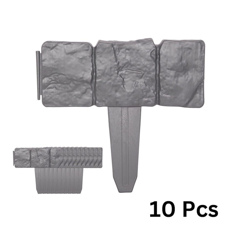 image 1 of 23cm 10 Piece Grey Cobble Stone Effect Garden Edging Boarder