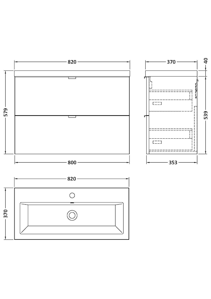 image 1 of Balterley Alrewas Contemporary 2 Drawer Wall Hung Vanity Unit with Basin, Gloss Grey, 800mm