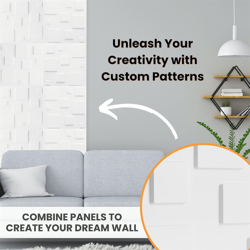 image 1 of NOVECRAFTO Decorative 3D Wall Panels (50cm x 50cm) 3D Blocks Design PVC Cladding Panel