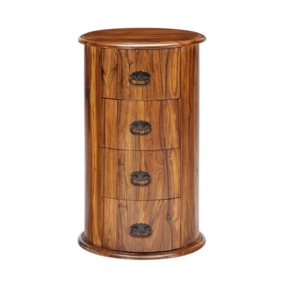 image 1 of 4 Drawer Drum Chest - Sheesham Wood - L45 x W45 x H70 cm - Honey Dark Finish