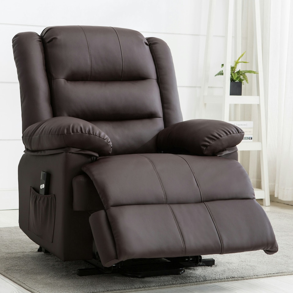 image 1 of Loxley Single Motor Electric Rise Recliner Bonded Leather Lift Chair (Brown)