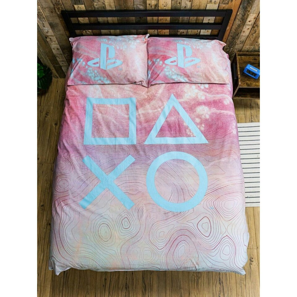 image 1 of Playstation Marble Duvet Cover Set - Pink/Blue/White - Double Pink | Double