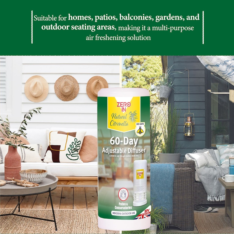image 1 of Zero In 60 Day Citronella Diffuser Adjustable Release Portable Insect Repellent Air Freshener Indoor Outdoor 40m3 Travel Pack of 6